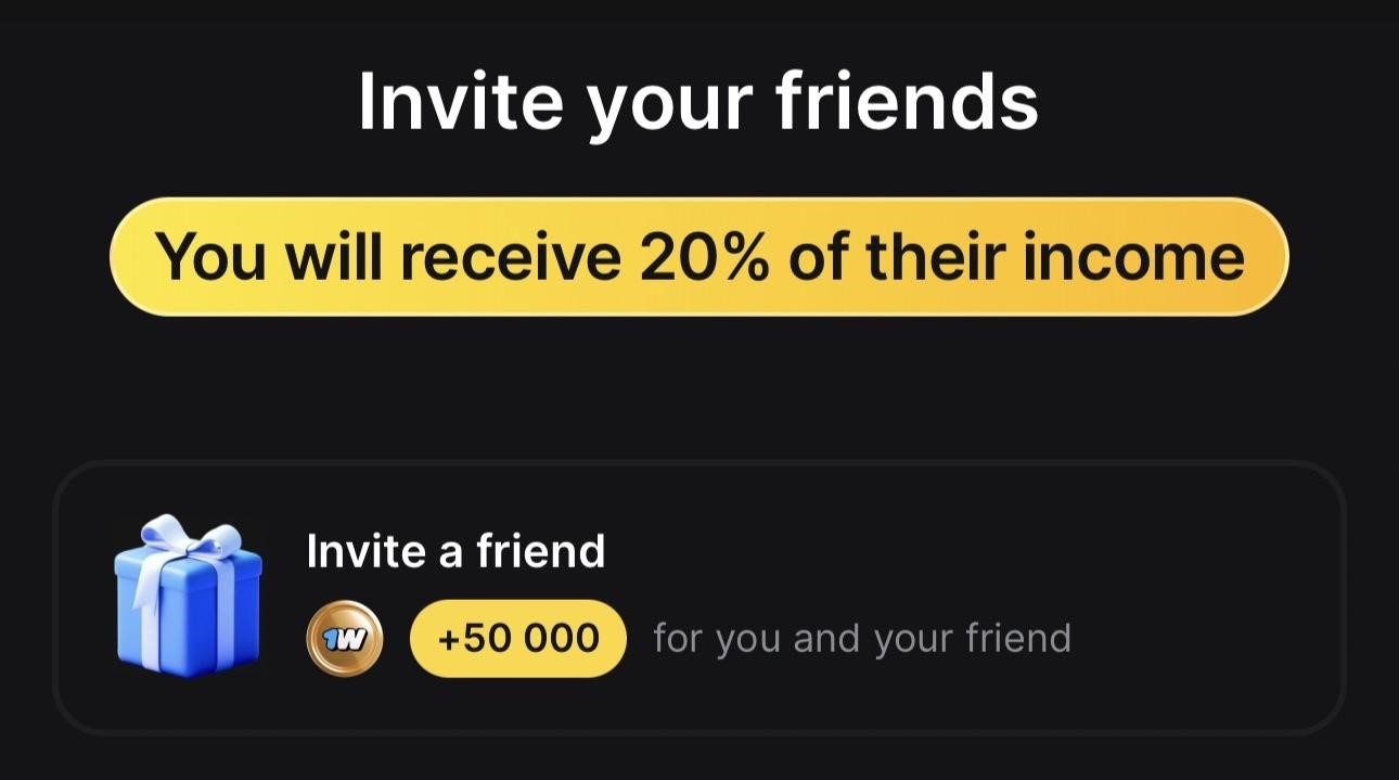 Refer friends to the 1win Token clicker game